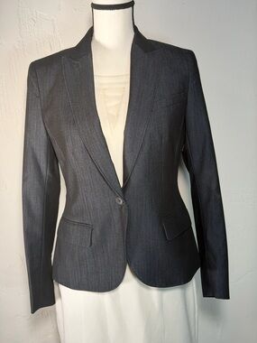 Anne Klein Indigo Twill Single-Button Tailored Blazer